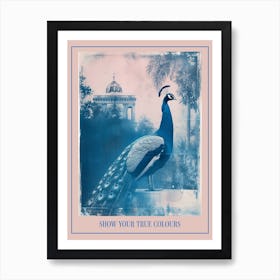Peacock In A Tropical Garden Cyanotype Inspired Poster Art Print