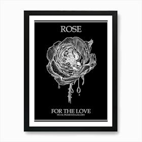 Black And White Rose Line Drawing 1 Poster Inverted Art Print