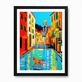 A Painting Of A Dog In Tivoli Gardens, Italy In The Style Of Pop Art 04 Art Print