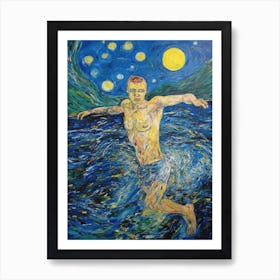 Swimming In The Style Of Van Gogh 1 Art Print