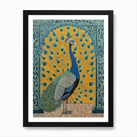 Blue Mustard Art Deco Inspired Peacock Art Print