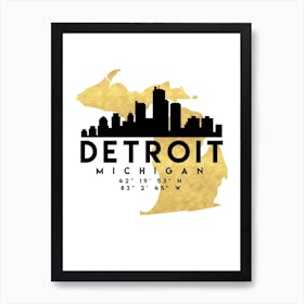 Detroit Michigan Silhouette City Skyline Map Art Print