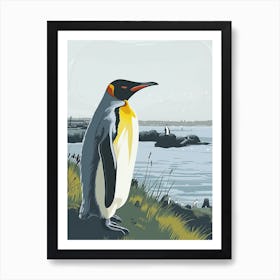 King Penguin Gold Harbour Minimalist Illustration 1 Art Print