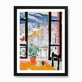The Windowsill Of Innsbruck   Austria Snow Inspired By Matisse 2 Art Print