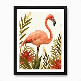 Jamess Flamingo And Bromeliads Minimalist Illustration 3 Art Print