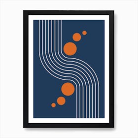 Modern Geometric Lines in Navy and Burnt Orange (Rainbow and Sun Abstract) Art Print