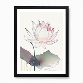 Lotus Flower In Garden Abstract Line Drawing 6 Art Print