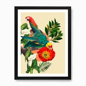 Parrots And Flowers 1 Art Print