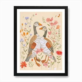 Folksy Floral Animal Drawing Goose 2 Art Print