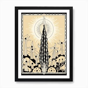 B&W Cactus Illustration Ladyfinger Cactus 3 Art Print