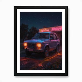 Car In Front Of A Neon Sign Art Print