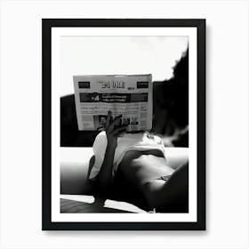 Woman Reading Newspaper Black And White Art Print