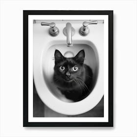 Black Cat In A Sink Art Print