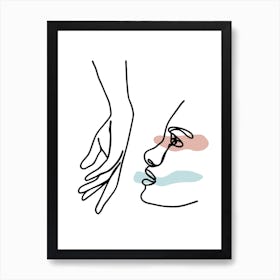 Female Hand Kiss Line Art Art Print