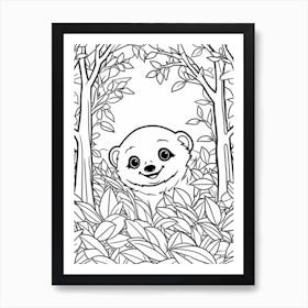 Line Art Jungle Animal Sloth 2 Art Print