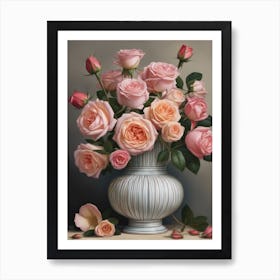 A Vase Of Pink Roses 70 Art Print