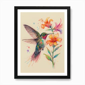 Hummingbird With Flowers 1 Art Print