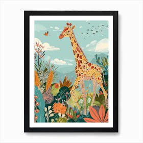 Giraffe In The Wild Colourful Illustration 2 Art Print