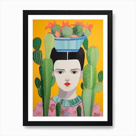 Woman With A Cactus On Her Head Art Print