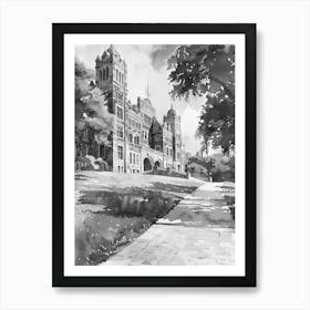 The University Of Texas At Austin Austin Texas Black And White Watercolour 1 Art Print