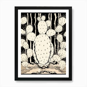 B&W Cactus Illustration Opuntia Fragilis 2 Art Print