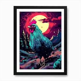 Rooster In The Moonlight Art Print