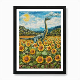 Dinosaur In A Field Of Sunflowers Painting 1 Art Print
