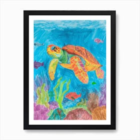 Pencil Scribble Sea Turtle In The Ocean 1 Art Print