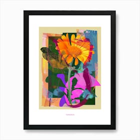 Calendula 1 Neon Flower Collage Poster Art Print