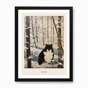 Vintage Winter Animal Painting Poster Skunk 2 Art Print