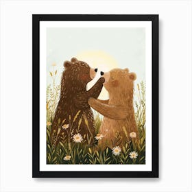 Two Bears Playing Together In A Meadow Storybook Illustration 1 Poster