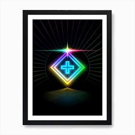 Neon Geometric Glyph in Candy Blue and Pink with Rainbow Sparkle on Black n.0198 Art Print