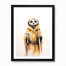 Baby Meerkat As A Jedi Watercolour 3 Art Print