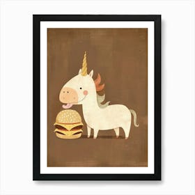 Unicorn Eating A Cheeseburger Mocha Muted Pastels Art Print