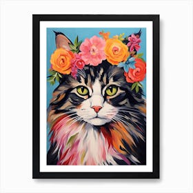 Norwegian Forest Cat With A Flower Crown Painting Matisse Style 1 Art Print