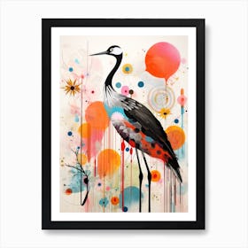 Bird Painting Collage Crane 1 Art Print