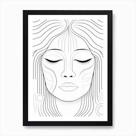 Simple Wavy Calm Face Line Drawing 2 Art Print