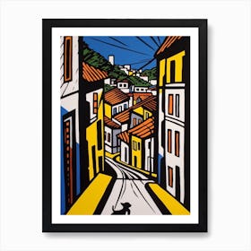 Painting Of Rio De Janeiro With A Cat In The Style Of Pop Art, Illustration Style 4 Art Print