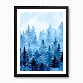 Watercolor Of Pine Trees blue Art Print