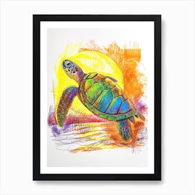 Sea Turtle Sunset Doodle Art Print