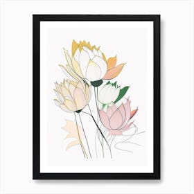 Lotus Flower Bouquet Abstract Line Drawing 2 Art Print