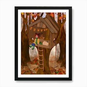 Treehouse Autumn Halloween Ginger Girl Little Witch Poster