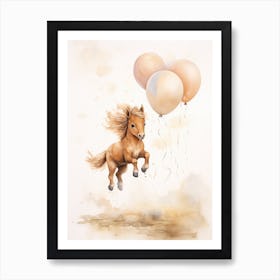 Baby Horse Flying With Ballons, Watercolour Nursery Art 1 Art Print