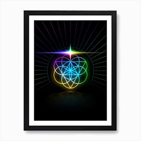 Neon Geometric Glyph in Candy Blue and Pink with Rainbow Sparkle on Black n.0452 Art Print