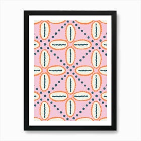 Cowrie Shell Damask Grid White, Orange, Pink, Navy Art Print