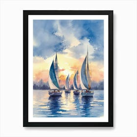 Sailboats At Sunset Poster