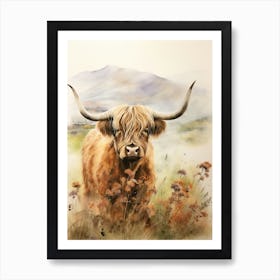 Ochre Colour Scheme Mountain Cow 1 Art Print