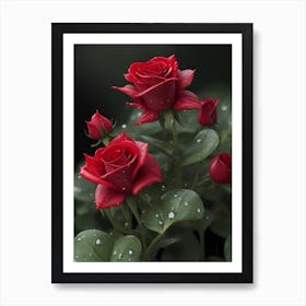 Red Roses At Rainy With Water Droplets Vertical Composition 32 Art Print