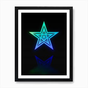 Neon Blue and Green Abstract Geometric Glyph on Black n.0076 Art Print