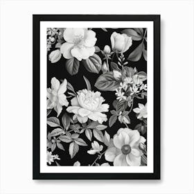 Great Japan Hokusai Monochrome Flowers 135 Art Print